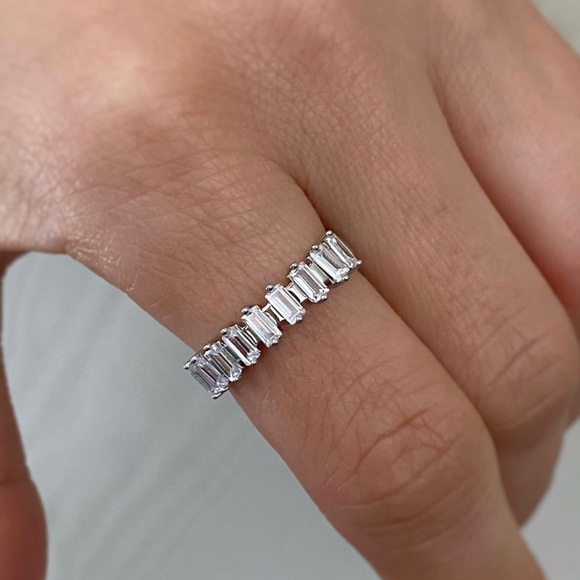Baguette Ring Platinum Plated Adjustable Ring - Picture 6 of 9